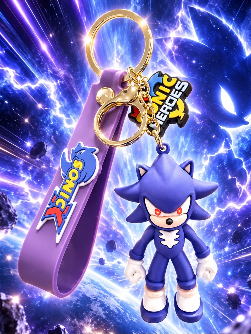 Supersonic Heroes Purple Sonic Evil Action Figure Silicone Keychain bag charm